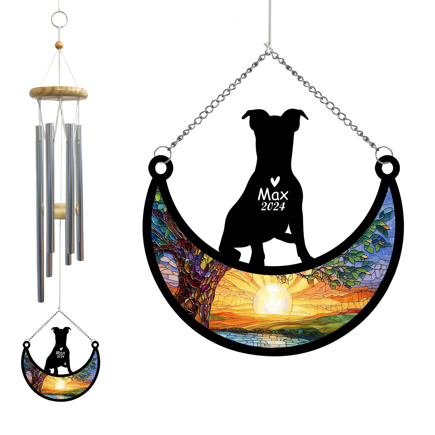 Netecom Personalized Jack Russell Dog Memorial Wind Chimes with Moon Suncatcher, Pet Loss Sympathy Gift, Remembrance Ornament for Dog Lovers, Outdoor Garden Decor