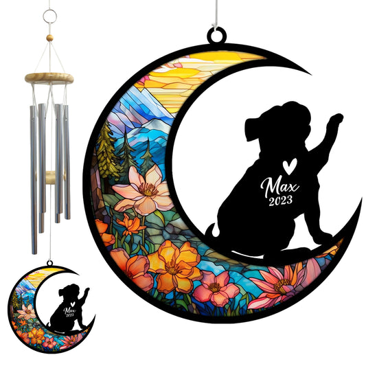 Netecom Pug Dog Wind Chimes Memorial, Personalized Pet Memorial Windchime for Dogs Suncatcher, Dog Loss Memorial Ornament, Loss of Pet Remembrance Gift, Sympathy Pet Wind Chimes Outdoor Garden