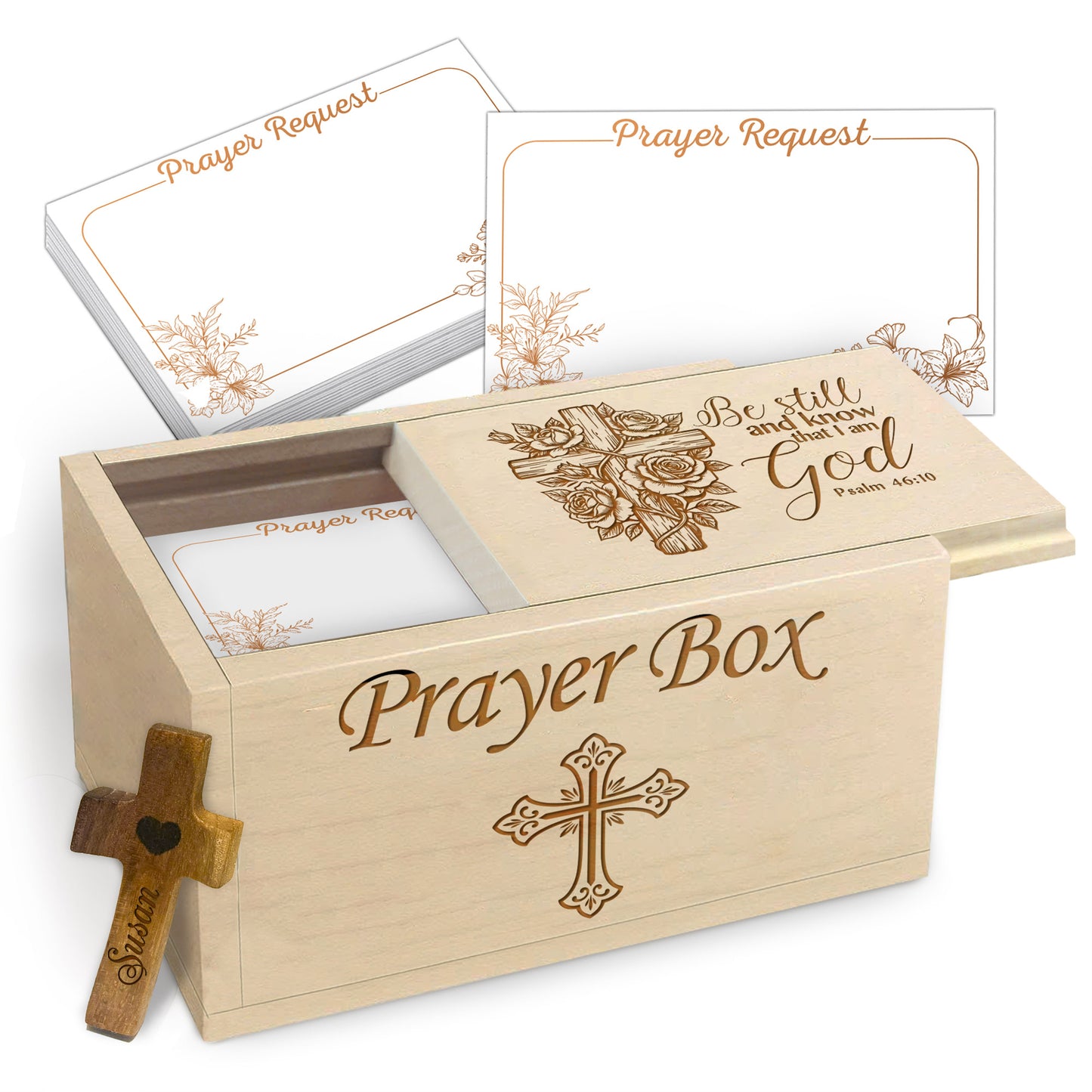 Netecom Personalized Wooden Prayer Box with 100 Prayer Request Cards & Custom Name Cross – Christian Faith Keepsake Gift for Her, Women