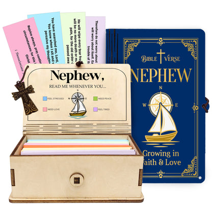 Netecom Bible Verse Box for Nephew – 150 Color-Coded Scripture Cards with Mini Cross, Christian Faith Keepsake Gift for Daily Prayer, Encouragement & Spiritual Reflection