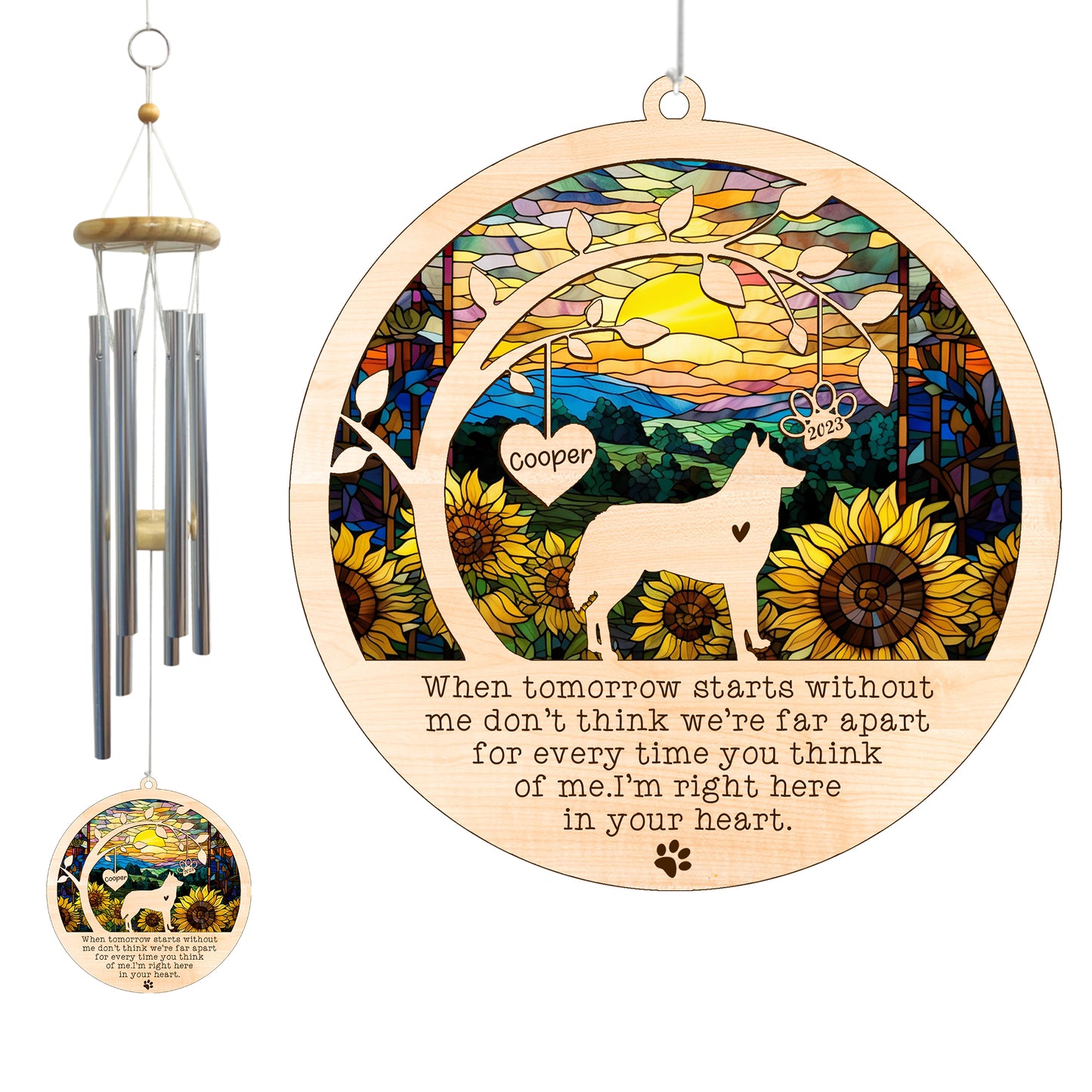 Netecom Husky Dog Wind Chimes Memorial, Personalized Pet Memorial for Dogs Suncatcher, Dog Loss Memorial Ornament, Sympathy Windchime Outside Garden Decor, Loss of Pet Remembrance Gift