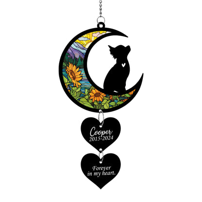 Netecom Personalized Chihuahua Moon Heart Memorial Suncatcher – Pet Loss Sympathy Gift, Dog Remembrance Ornament