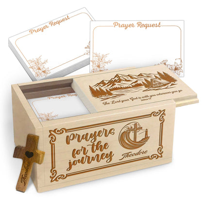 Netecom Personalized Wooden Prayer Box with Custom Name Cross, Religious Gift with 100 Prayer Request Cards