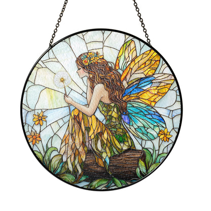 Netecom Fairy and Flowers Stained Glass Sun Catcher – Custom Magical Ornament, Personalized Window Hanging Décor