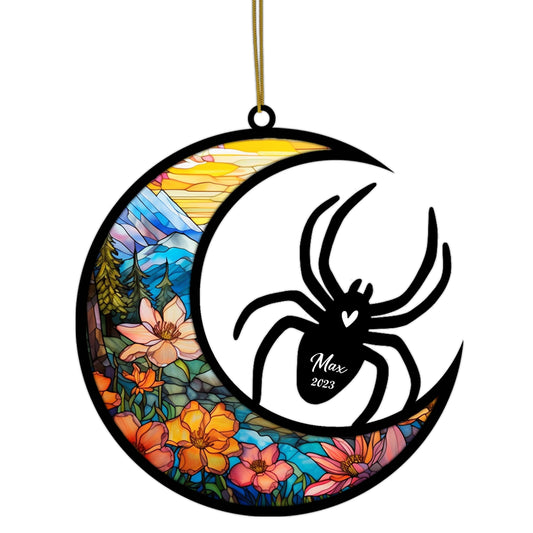 Netecom Personalized Spider Memorial Suncatcher, Pet Loss Suncatcher, Bereavement Spider Loss Gift, Custom Spider with Name Date, Gifts for Spider Lovers Hanging Ornaments for Xmas, Car, Window