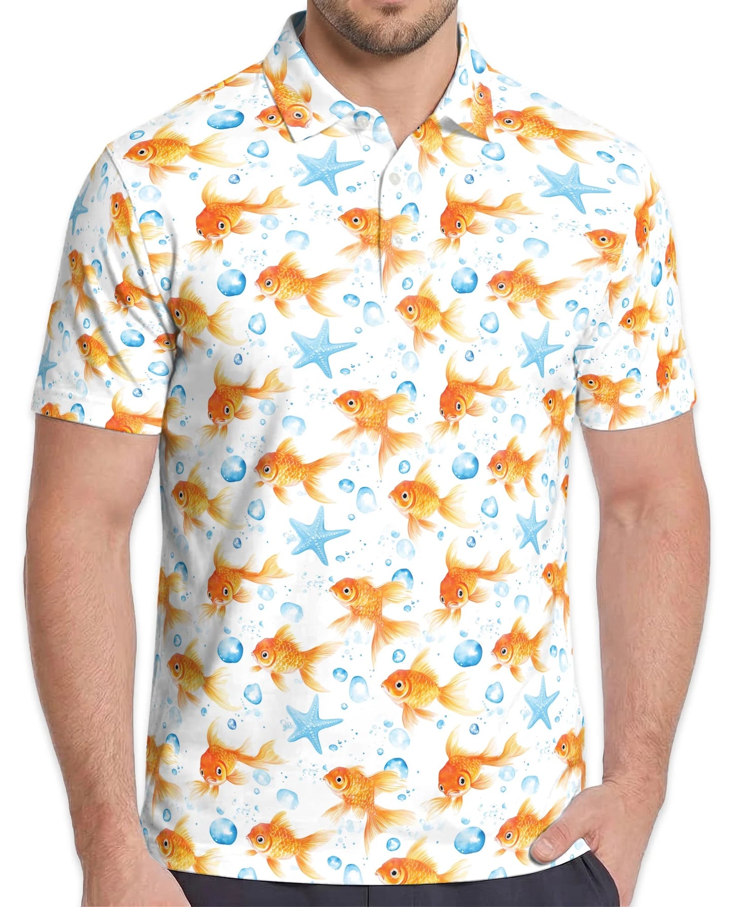 Goldfish Seamless Pattern Polo Shirt for Men – Elegant Aquarium Art | Netecom