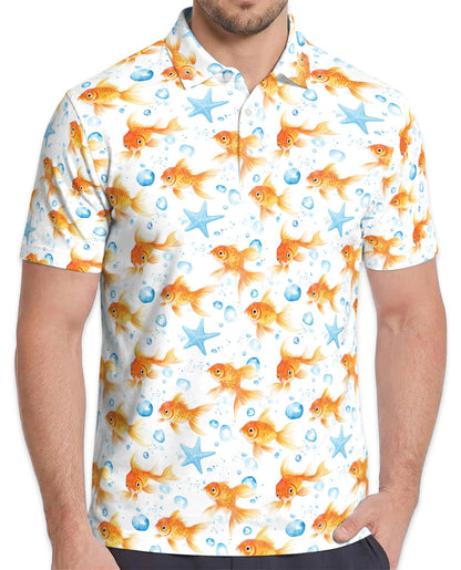 Goldfish Seamless Pattern Polo Shirt for Men – Elegant Aquarium Art | Netecom