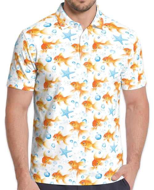 Goldfish Seamless Pattern Polo Shirt for Men – Elegant Aquarium Art | Netecom