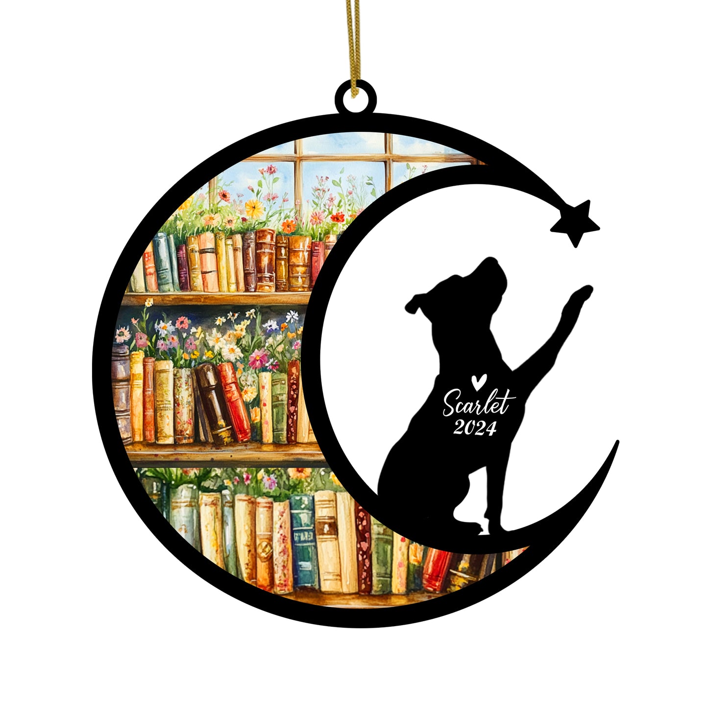 Netecom Personalized Pitbull Suncatcher for Windows Hanging, Custom Dog Sun Catcher Ornament with Name Date, Unique Gifts for Book Lovers, Reader Teacher Librarian Bookworm