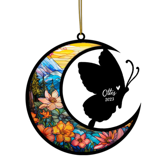 Netecom Personalized Butterfly Memorial Suncatcher, Pet Loss Suncatcher, Bereavement Butterfly Loss Gift, Custom Butterfly with Name Date, Gifts for Butterfly Lovers Hanging Ornaments for Xmas, Car