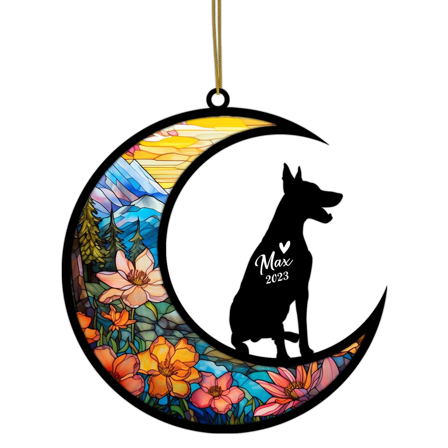 Netecom Personalized Doberman Memorial Suncatcher - Dog Loss Sympathy Gift with Name & Date - Doberman Christmas Ornament & Pet Bereavement Keepsake