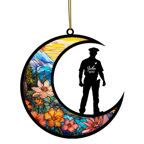Netecom Personalized Police Memorial Suncatcher - Memorial & Sympathy Gifts for Loss of Father, Friend, or Dad - Bereavement & Remembrance Funeral Gifts for Loss of Family