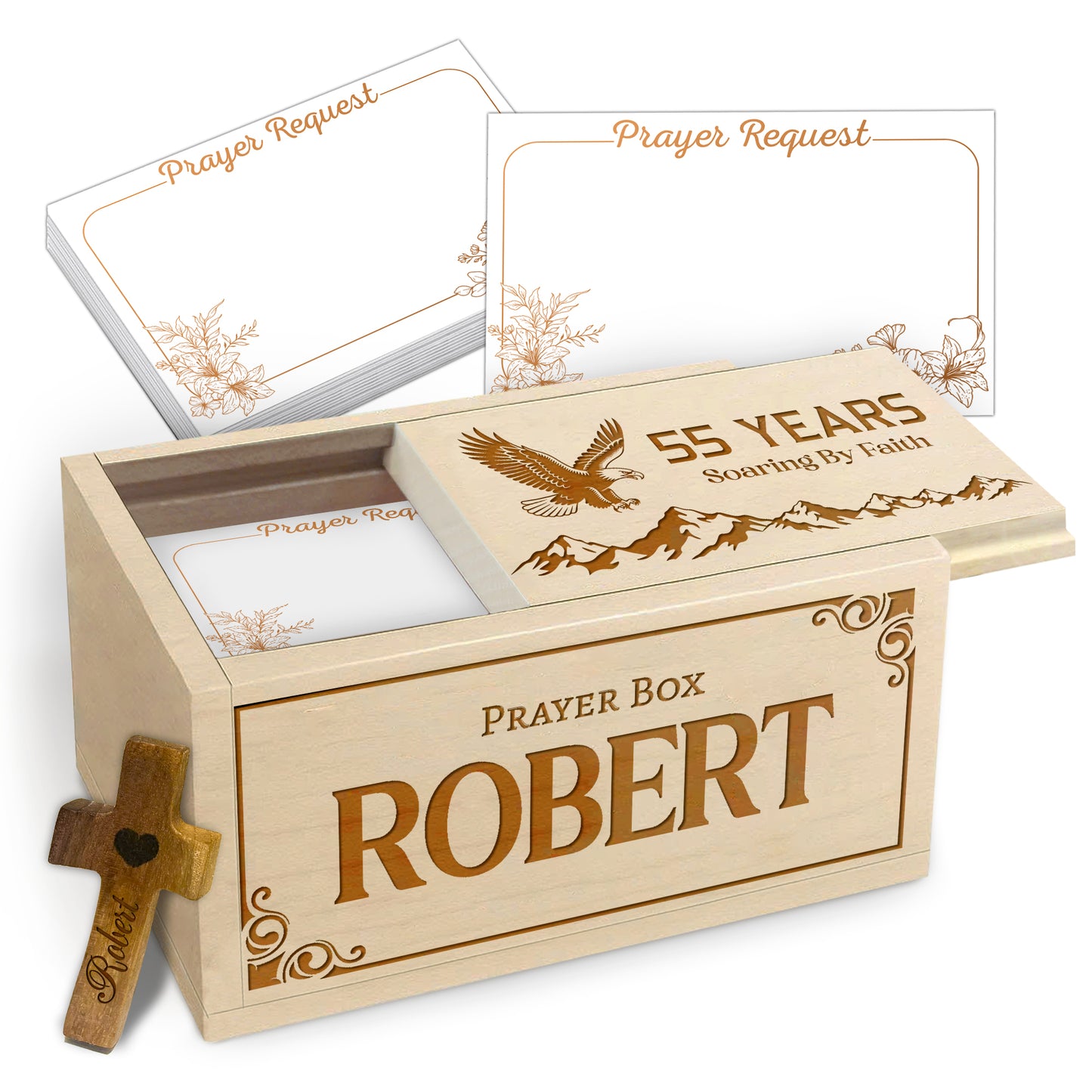 Netecom Personalized Birthday Prayer Box 55 Years with Custom Name, Christian Faith Gift with Wooden Cross & 100 Prayer Request Cards, Meaningful 55th Birthday Gift