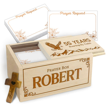 Netecom Personalized Birthday Prayer Box 55 Years with Custom Name, Christian Faith Gift with Wooden Cross & 100 Prayer Request Cards, Meaningful 55th Birthday Gift