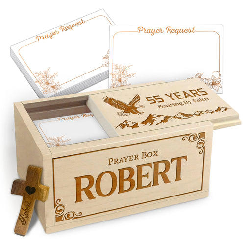 Netecom Personalized Birthday Prayer Box 55 Years with Custom Name, Christian Faith Gift with Wooden Cross & 100 Prayer Request Cards, Meaningful 55th Birthday Gift