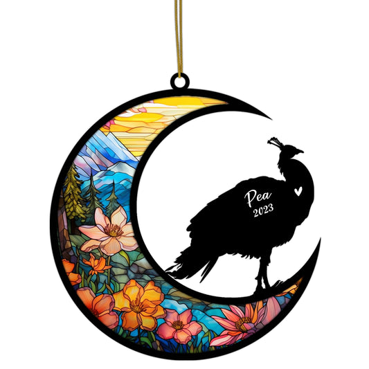 Netecom Personalized Peacock Memorial Suncatcher, Pet Loss Suncatcher, Bereavement Peacock Loss Gift, Custom Peacock with Name Date, Gifts for Peacock Lovers Hanging Ornaments for Xmas, Car, Window
