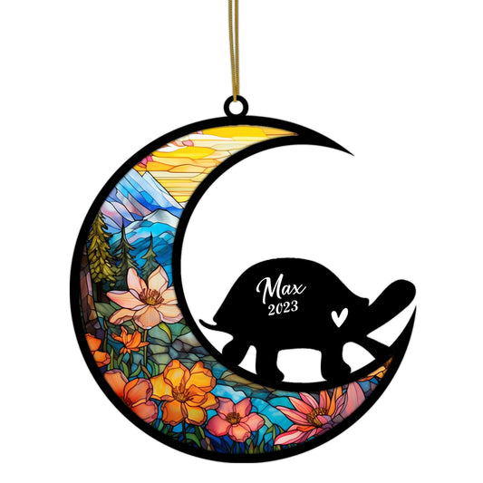 Netecom Personalized Turtle Memorial Suncatcher, Pet Loss Suncatcher, Bereavement Turtle Loss Gift, Custom Turtle Suncatcher with Name Date, Gifts for Turtle Lovers, Hanging Ornaments for Car, Window