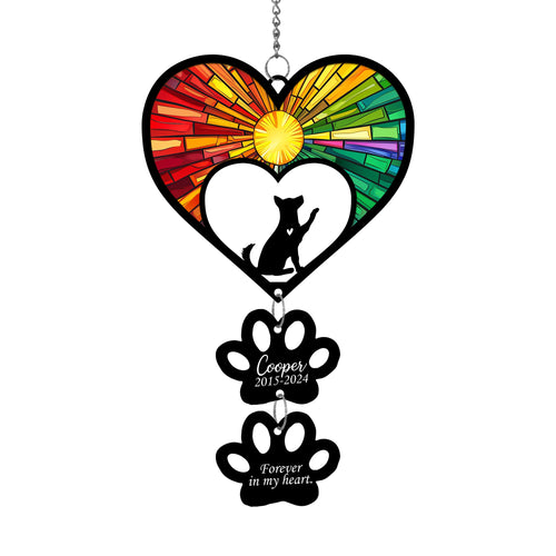 Netecom Personalized Husky Rainbow Heart Paw Memorial Suncatcher, Custom Dog Ornament with Name Date, Pet Loss Sympathy Gift, Dog Remembrance Keepsake