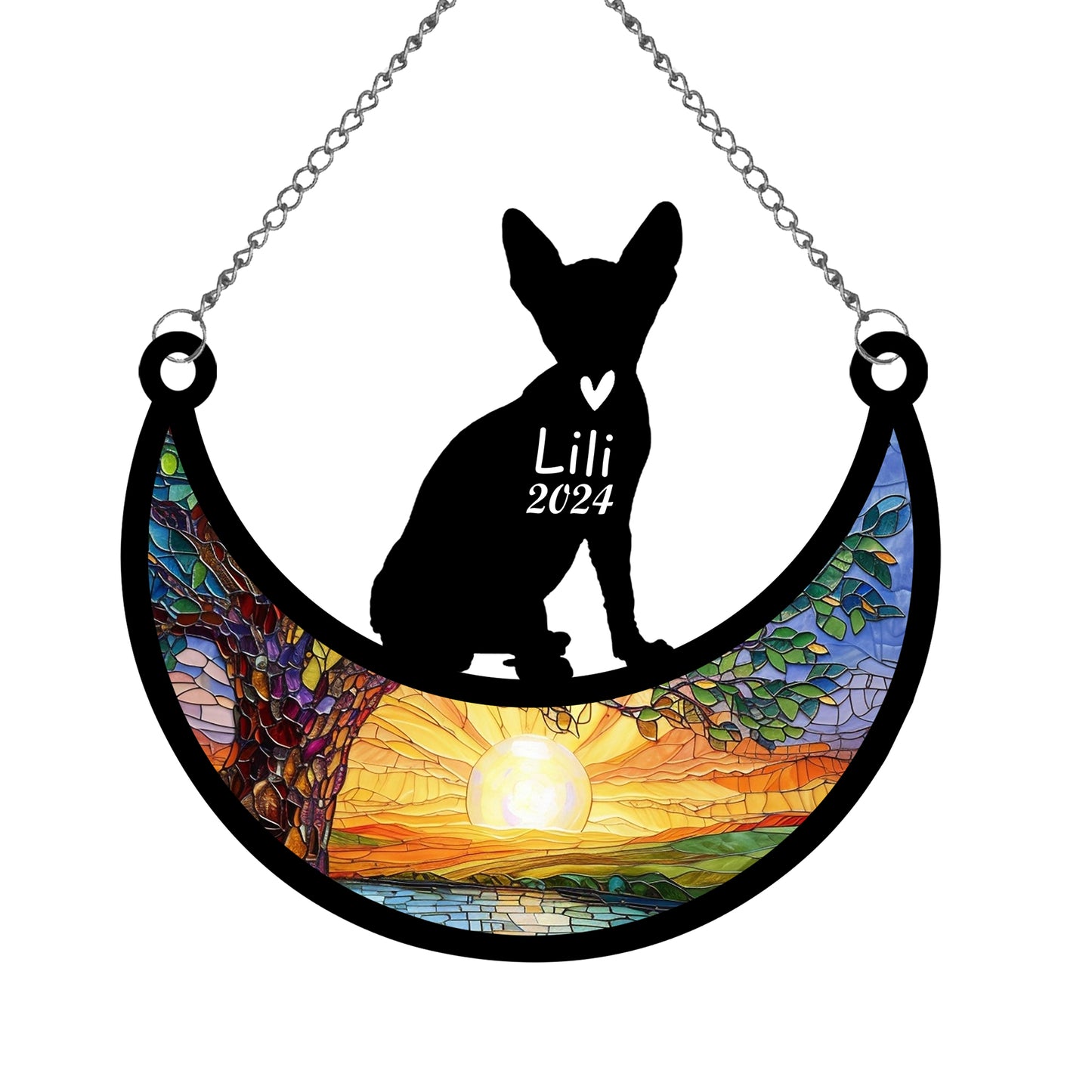 Netecom Personalized Sphynx Cat Memorial Suncatcher, Custom Cat Ornament with Name Date, Loss of Pet Sympathy Suncatcher Gifts for Cat Lovers, Remembrance Gifts for Loss of Pet