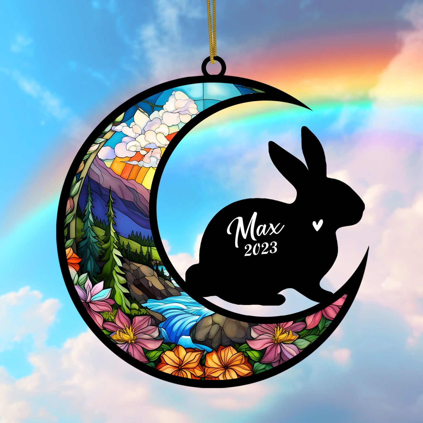 Netecom Custom Rabbit Memorial Suncatcher, Bereavement Gift for Rabbit Christmas Ornament with Name, Pet Loss Gifts for Bunny Lovers, Loss of Rabbit Sympathy Gift, Rabbit Lover Gifts, Grief Gift