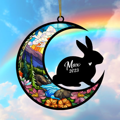 Netecom Custom Rabbit Memorial Suncatcher, Bereavement Gift for Rabbit Christmas Ornament with Name, Pet Loss Gifts for Bunny Lovers, Loss of Rabbit Sympathy Gift, Rabbit Lover Gifts, Grief Gift