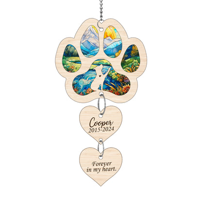 Netecom Personalized Pitbull Paw Heart Memorial Suncatcher, Dog Paw Ornament with Name Date, Pet Loss Sympathy Gift, Bereavement Gift for Dog Lovers