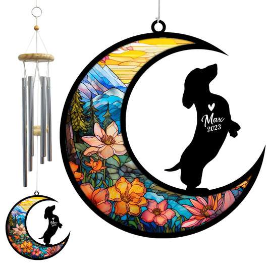 Netecom Dachshund Dog Wind Chimes Memorial, Personalized Pet Memorial Wind Chimes for Dogs Suncatcher, Dog Loss Memorial Ornament, Loss of Pet Remembrance Gift, Sympathy Wind Chimes Outside Garden Decor