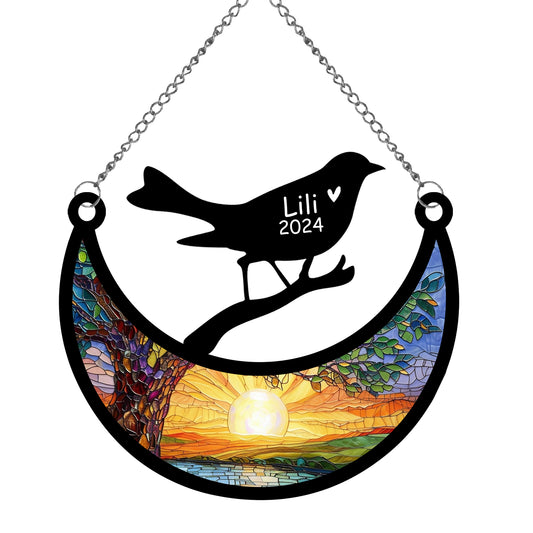 Netecom Personalized Bird Memorial Suncatcher, Custom Bird Ornament with Name Date, Pet Loss Remembrance Gifts, Sympathy Gift for Loss of Pet, Bereavement Gifts for Loss of Pet, Grief Gift