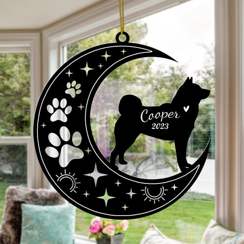 Netecom Akita Dog Memorial Suncatcher, Personalized Akita Ornament with Name Date, Dog Loss Sympathy Gift for Pet Loss Sun Catchers, Dog Grief Gift, Bereavement Gifts for Loss of Pet