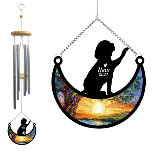 Netecom Personalized Beagle Dog Memorial Wind Chimes with Suncatcher, Pet Loss Sympathy Gift, Remembrance Keepsake for Dog Lovers, Outdoor Garden Decor