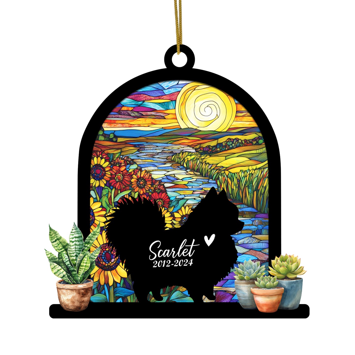 Netecom Personalized Pomeranian Memorial Suncatcher, Custom Pomeranian Ornament with Name Date, Dog Loss Sympathy Gift, Pet Loss Remembrance Gift, Bereavement Gifts for Loss of Pet, Passing Away Gift