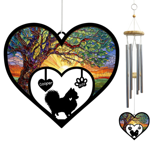Netecom Personalized Pomeranian Dog Memorial Wind Chimes, Dog Name Suncatcher, Pet Loss Gift for Dog Lovers, Outdoor Garden Remembrance Decor