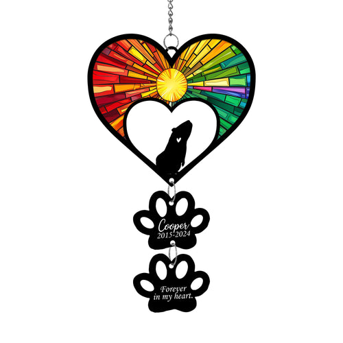 Netecom Personalized Rabbit Rainbow Heart Paw Memorial Suncatcher, Custom Bunny Ornament with Name Date, Pet Loss Sympathy Gift, Pet Remembrance Keepsake