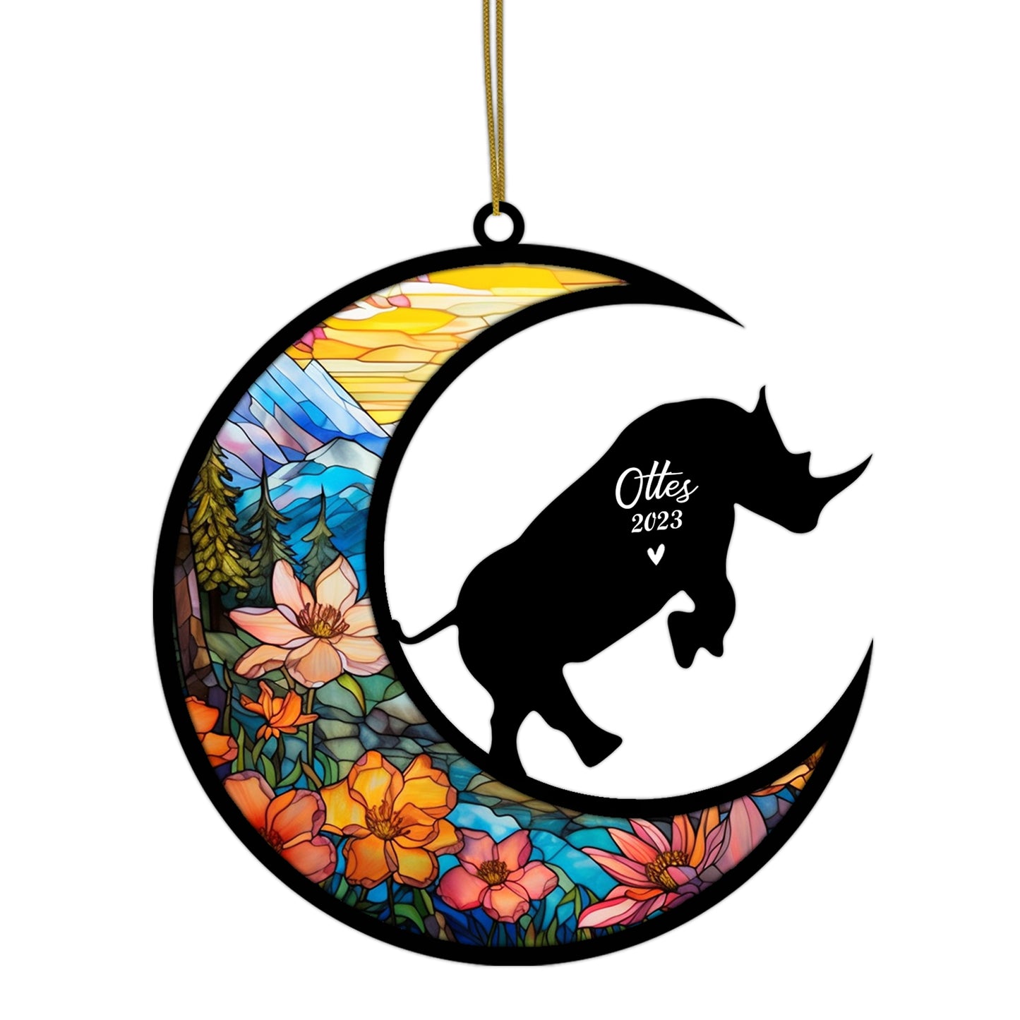 Netecom Personalized Rhino Memorial Suncatcher - Rhino Christmas Ornament with Name & Date - Pet Loss Stained Glass Light Catcher - Bereavement & Sympathy Gift for Loss of Pet