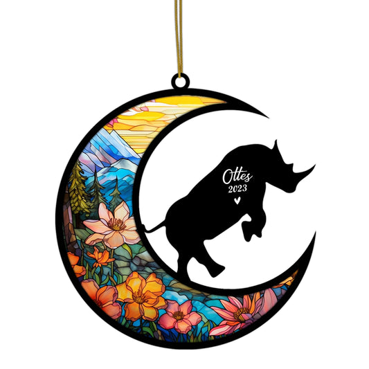Netecom Personalized Rhino Memorial Suncatcher - Rhino Christmas Ornament with Name & Date - Pet Loss Stained Glass Light Catcher - Bereavement & Sympathy Gift for Loss of Pet
