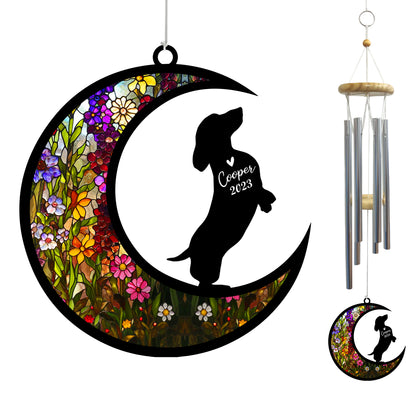 Netecom Dachshund Dog Wind Chimes Memorial, Personalized Pet Memorial Wind Chimes for Wiener Dog, Loss of Pet Remembrance Gift, Sympathy Wind Chimes Outside Garden Decor, Dog Passing Away Gifts