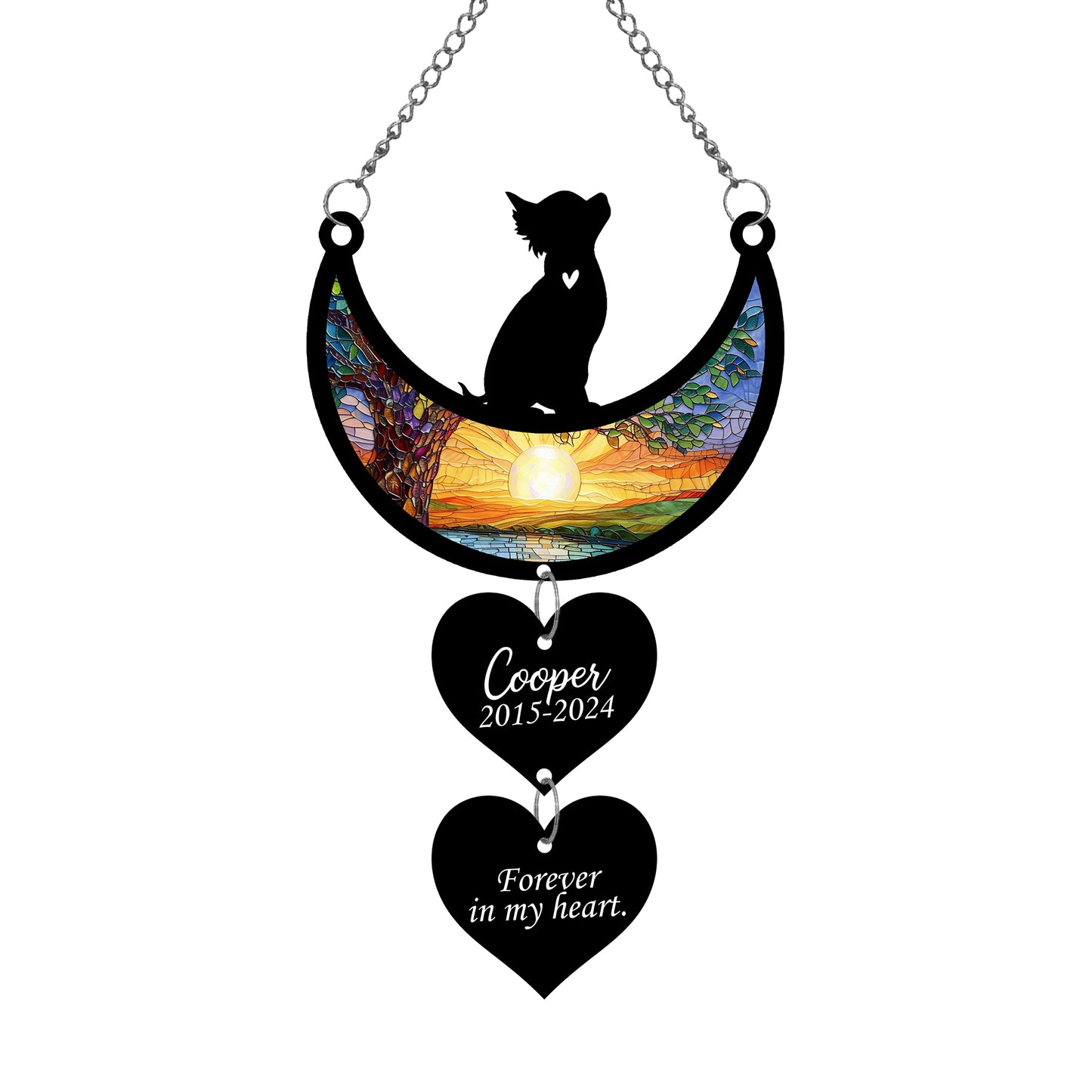 Netecom Personalized Chihuahua Moon Heart Memorial Suncatcher, Custom Chihuahua Ornament with Name Date, Dog Loss Sympathy Gift, Pet Remembrance Keepsake