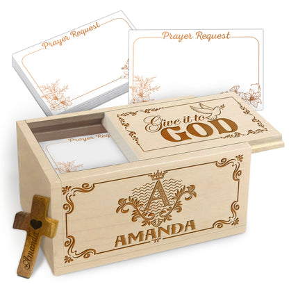 Netecom Personalized Wooden Prayer Box with Custom Name and Letter, 100 Prayer Cards and Engraved Cross, Spiritual Keepsake Gift for Men Women and Children