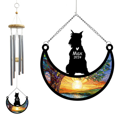 Netecom Personalized Schnauzer Dog Memorial Wind Chimes with Moon Suncatcher, Pet Loss Sympathy Gift, Remembrance Ornament for Dog Lovers, Outdoor Garden Decor