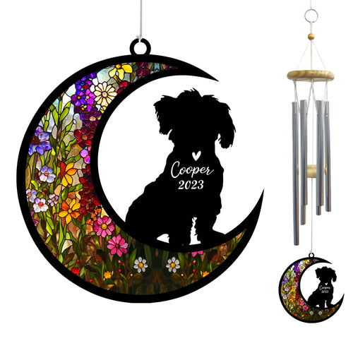 Netecom Maltese Dog Wind Chimes Memorial, Personalized Pet Memorial Windchime for Dogs Suncatcher, Loss of Pet Remembrance Gift, Sympathy Wind Chimes Outside Garden Decor, Dog Passing Away Gifts