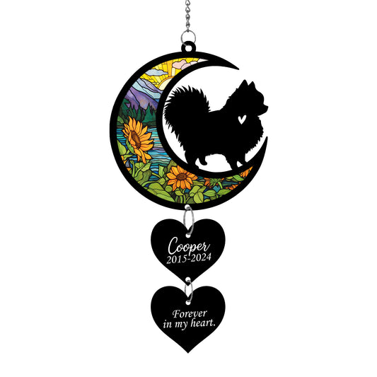 Netecom Personalized Pomeranian Moon Heart Memorial Suncatcher – Dog Loss Sympathy Gift, Pet Remembrance Keepsake