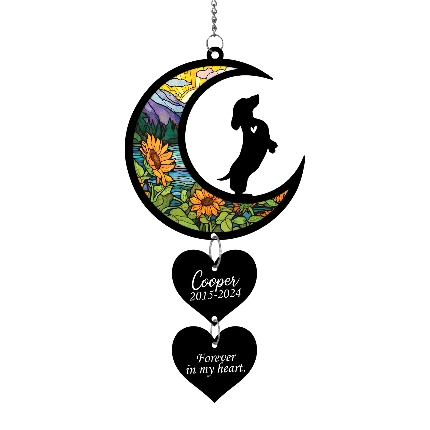 Netecom Personalized Dachshund Moon Heart Memorial Suncatcher – Dog Loss Sympathy Gift, Forever in My Heart Ornament