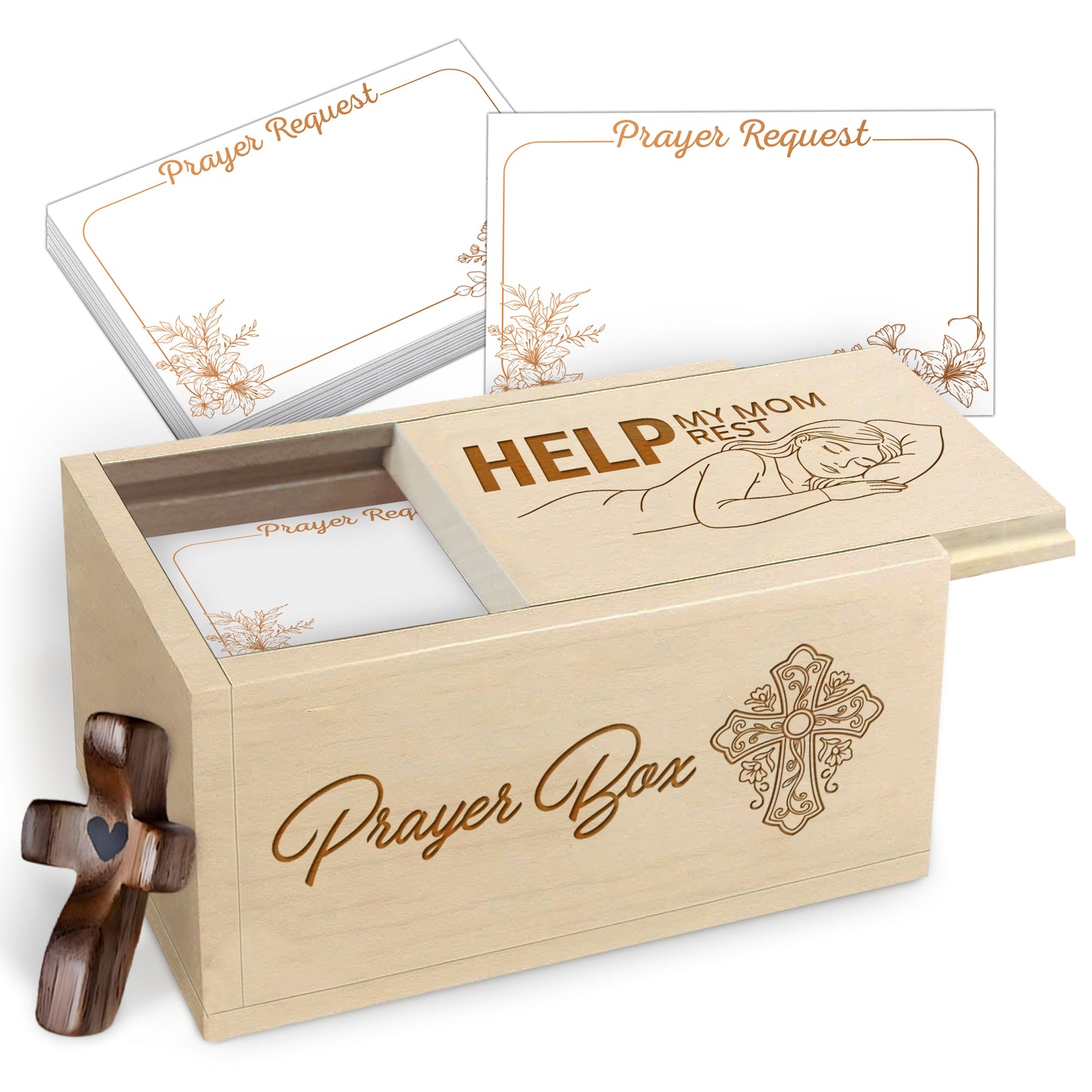 Netecom Prayer Box for Mom with 100 Prayer Request Cards & Wooden Prayer Cross, Christian Gift from Daughter or Son, Faith-Based Keepsake for Rest, Peace & Love