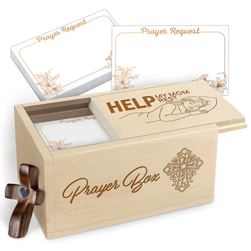 Netecom Prayer Box for Mom with 100 Prayer Request Cards & Wooden Prayer Cross, Christian Gift from Daughter or Son, Faith-Based Keepsake for Rest, Peace & Love