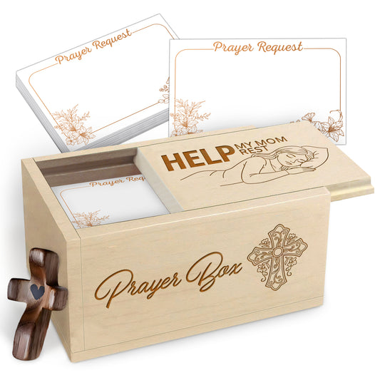 Netecom Prayer Box for Mom with 100 Prayer Request Cards & Wooden Prayer Cross, Christian Gift from Daughter or Son, Faith-Based Keepsake for Rest, Peace & Love