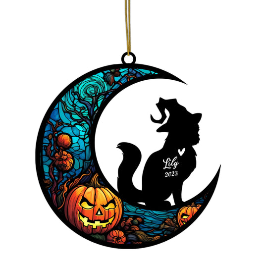 Netecom Personalized Halloween Persian Cat Suncatcher - Memorial Gift for Loss of Cat, Custom Persian Longhair Lovers Ornament for Window or Wall Hanging, Spooky Sympathy Gift