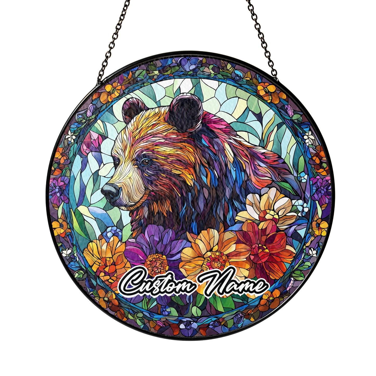 Netecom Personalized Bear Stained Glass Ornament, Custom Pet Memorial Suncatcher, Pet Loss Sympathy Gift, Christmas Decoration