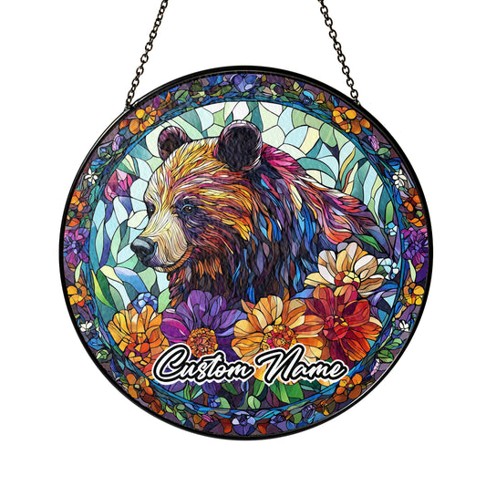 Netecom Personalized Bear Stained Glass Ornament, Custom Pet Memorial Suncatcher, Pet Loss Sympathy Gift, Christmas Decoration