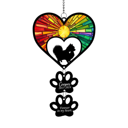 Netecom Personalized Pomeranian Rainbow Heart Paw Memorial Suncatcher, Custom Dog Ornament with Name Date, Pet Loss Sympathy Gift, Dog Remembrance Keepsake