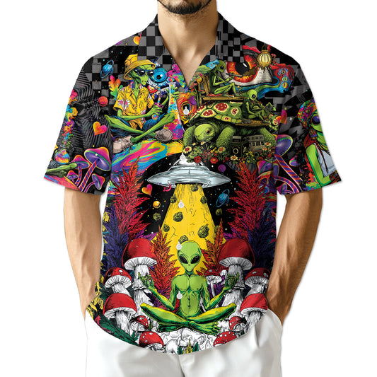 Netecom Hippie Mushroom Alien Hawaiian Shirt for Men Women, Tropical Button Down Summer Beach Short Sleeve Shirts